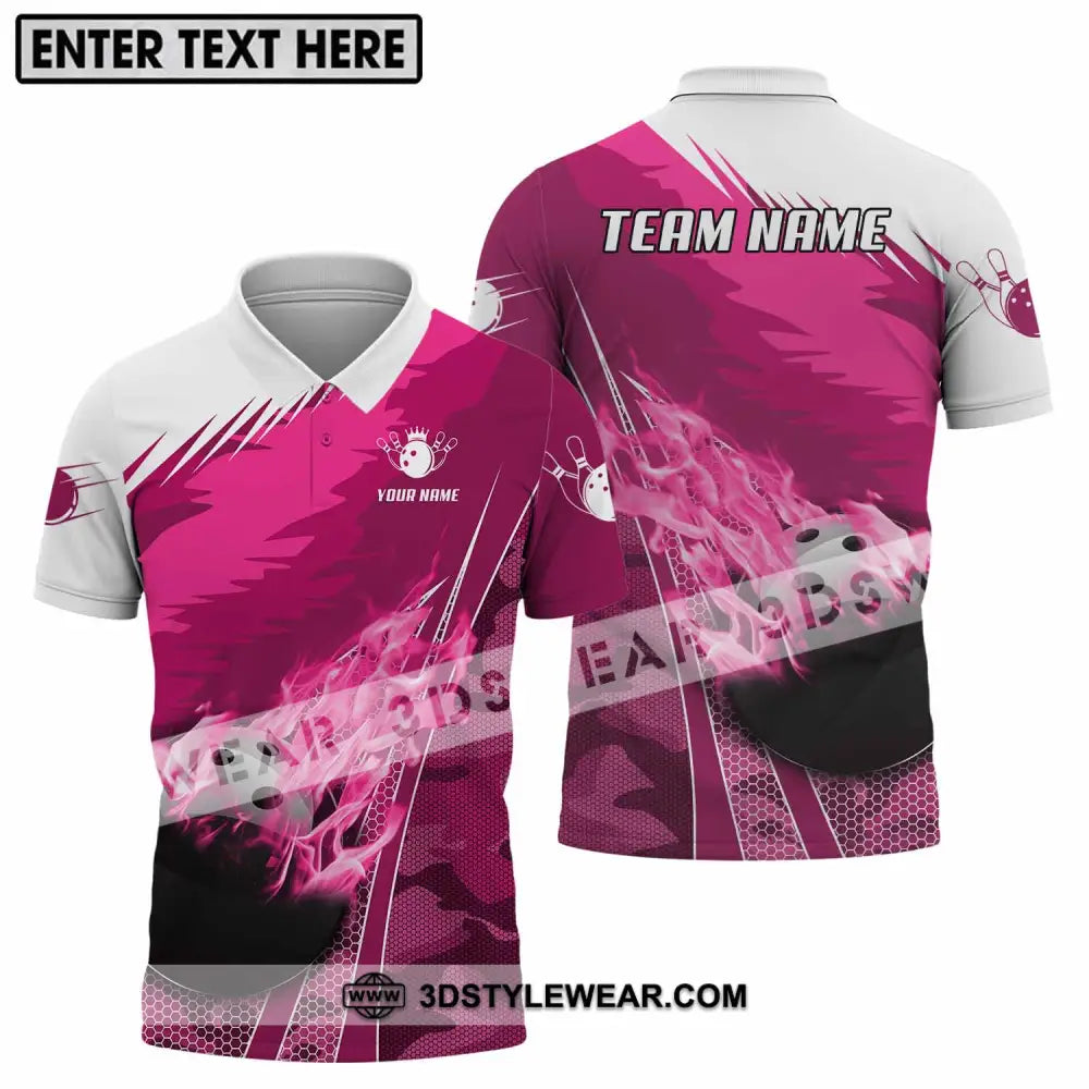 Unisex Shirt - Custom Name And Team White Pink Bowling Polo / S T-Shirt