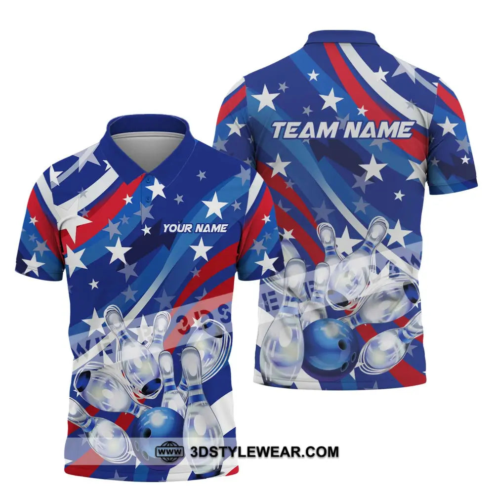 Unisex Shirt - Custom Name And Team White Stars Bowling Flag Polo / S T-Shirt