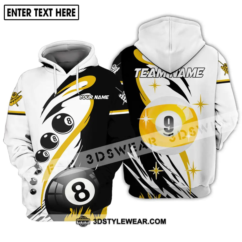 Unisex Shirt - Custom Name And Team Yellow Black White Billiard Hoodie / S T-Shirt