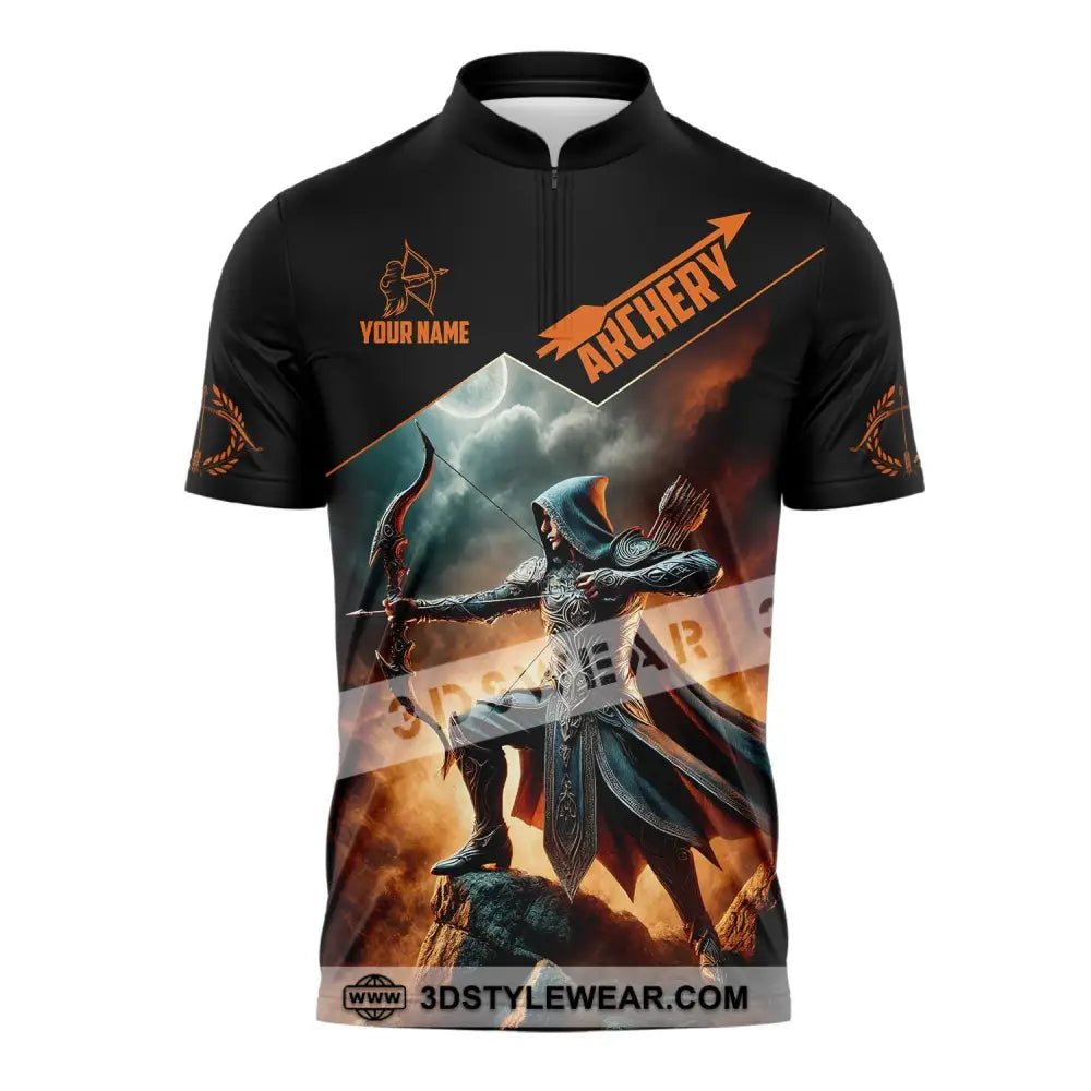 Unisex Shirt Custom Name Archer Archery Polo Long Sleeve Gift Zipper / S T-Shirt