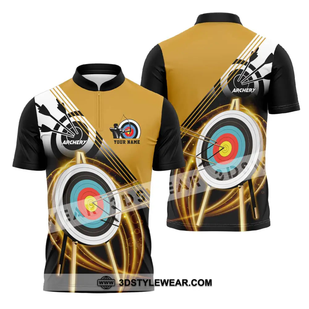 Unisex Shirt - Custom Name Archery Hit The Target Zipper Polo / S T-Shirt