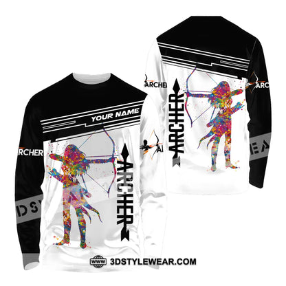 Unisex Shirt - Custom Name Archery Sport Black And White Long Sleeve / S T-Shirt