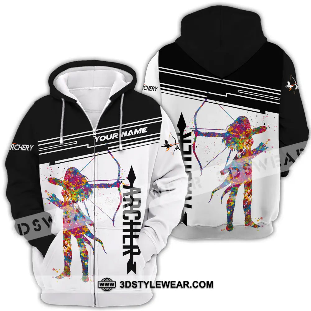 Unisex Shirt - Custom Name Archery Sport Black And White Zipper Hoodie / S T-Shirt