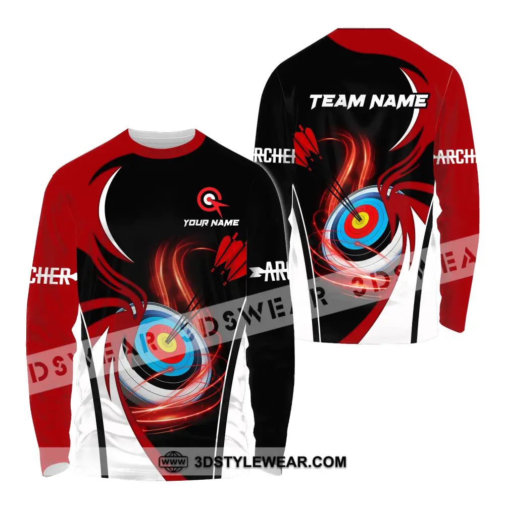 Unisex Shirt - Custom Name Archery Sport Red Wave Long Sleeve / S T-Shirt