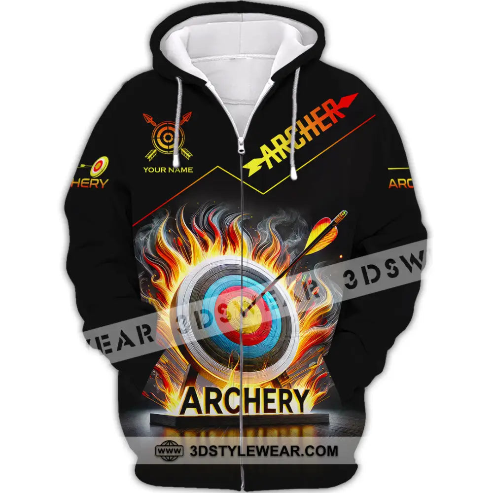 Unisex Shirt Custom Name Archery T-Shirt Archer Hoodie Long Sleeve Gift For Lovers Zipper / S