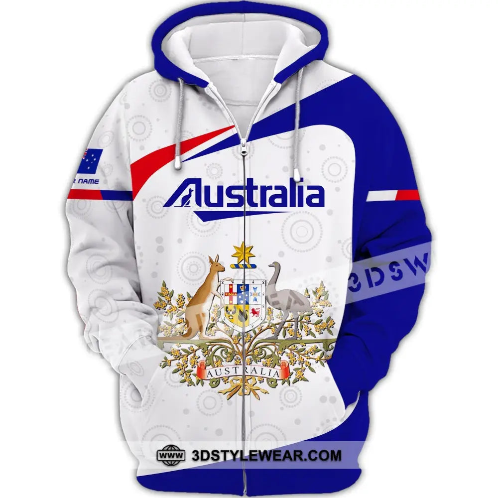 Unisex Shirt Custom Name Australia Hoodie Commonwealth Of T-Shirt Zipper / S