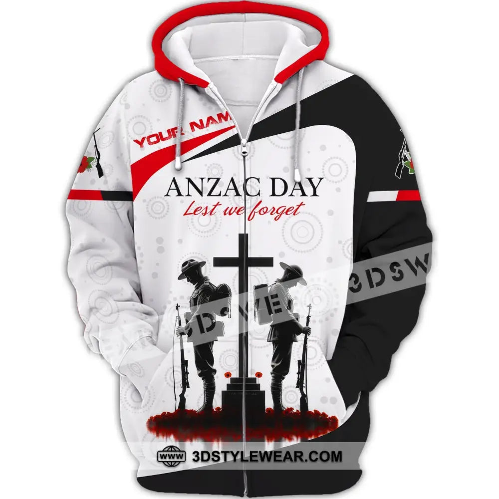 Unisex Shirt Custom Name Australia T-Shirt Anzac Day Remembrance Zipper Hoodie / S