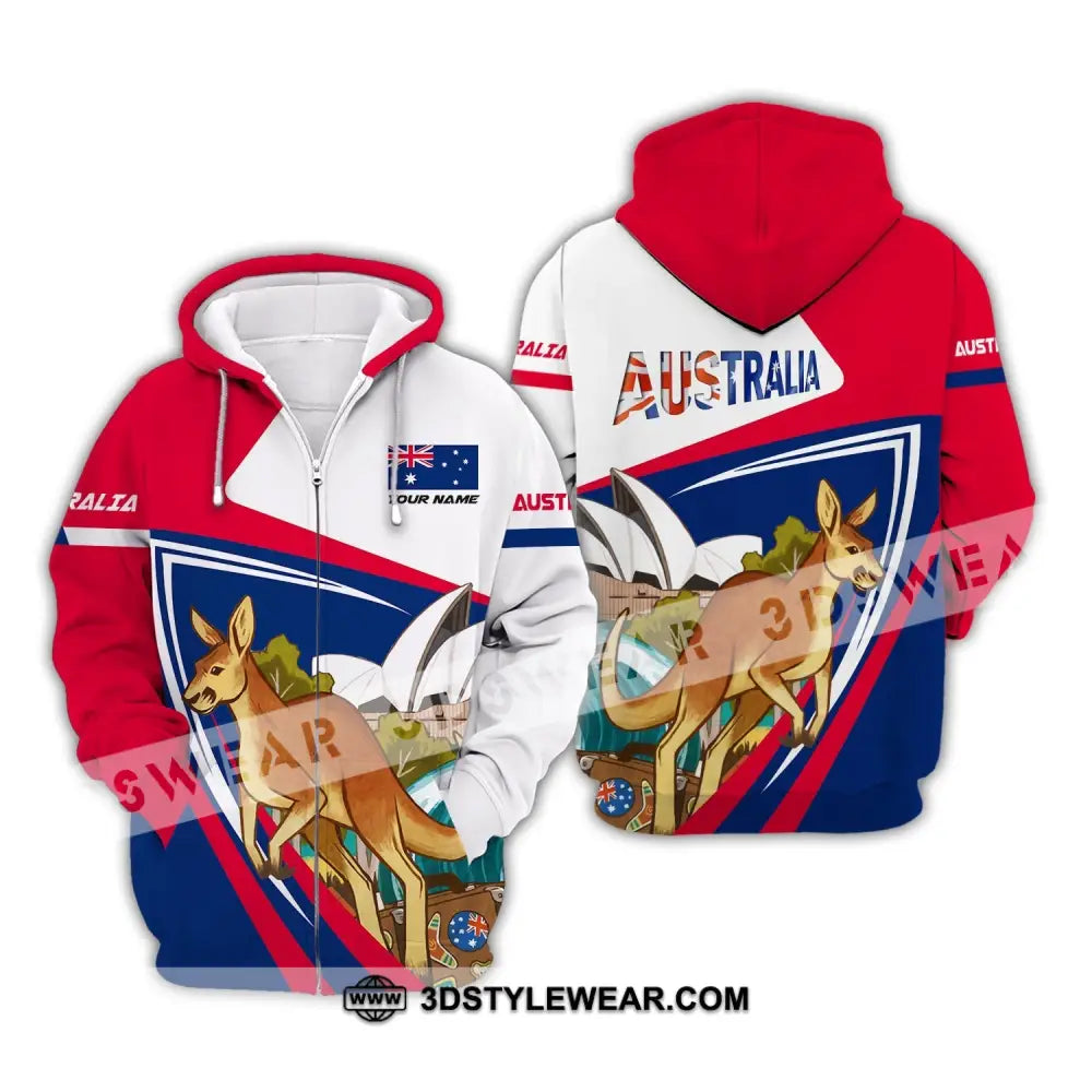 Unisex Shirt Custom Name Australia T-Shirt Kangaroo Zipper Hoodie / S