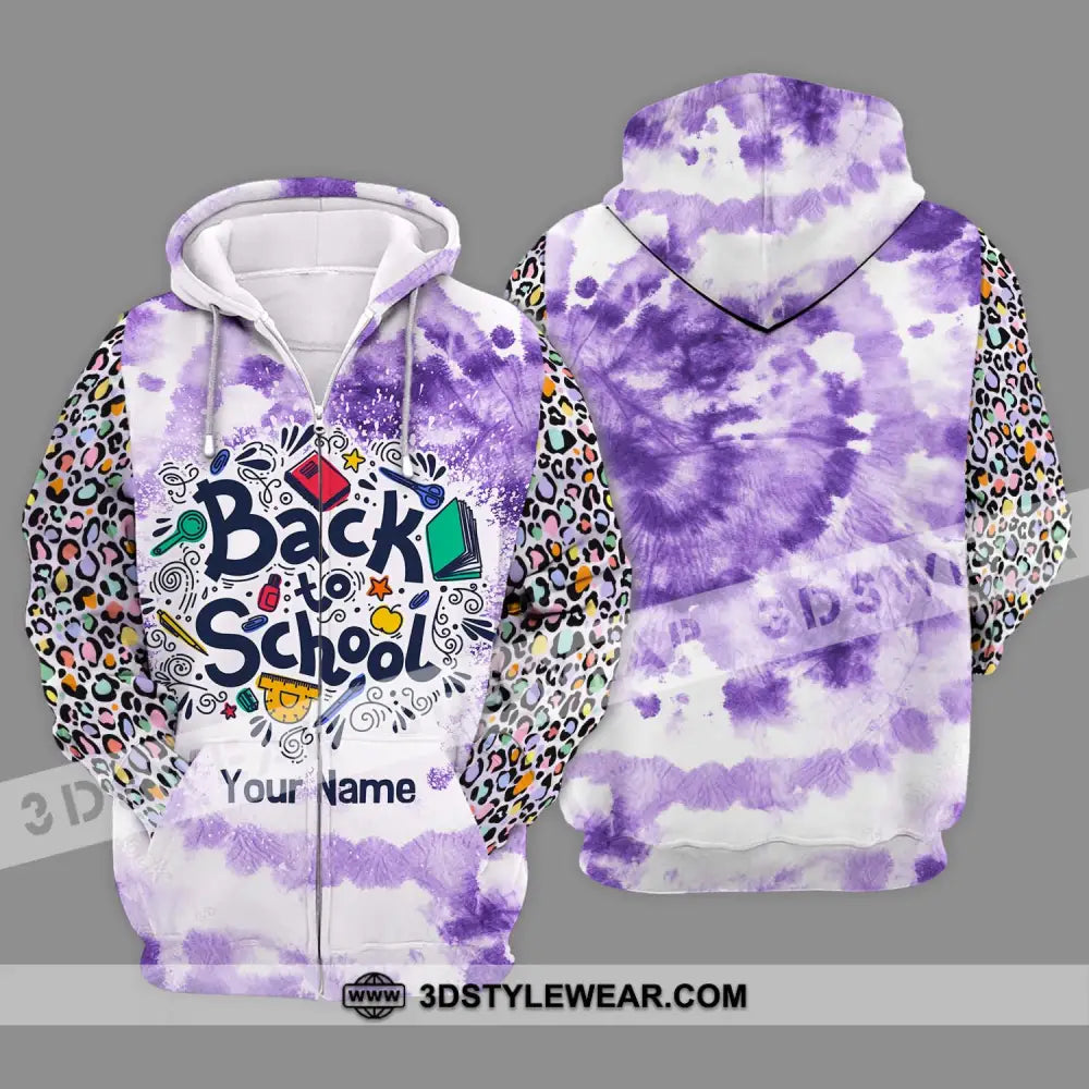 Unisex Shirt - Custom Name Back To School Purple Zipper Hoodie / S T-Shirt