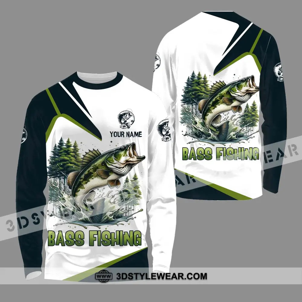 Unisex Shirt - Custom Name Bass Fishing Lake In The Forest Long Sleeve / S T-Shirt