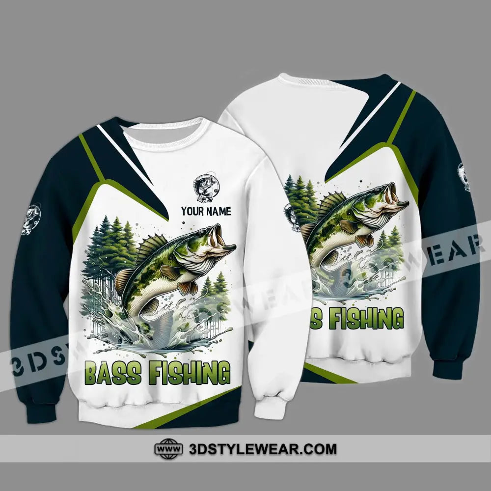 Unisex Shirt - Custom Name Bass Fishing Lake In The Forest Long Sleeve / S T-Shirt