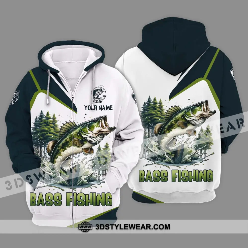 Unisex Shirt - Custom Name Bass Fishing Lake In The Forest Zipper Hoodie / S T-Shirt