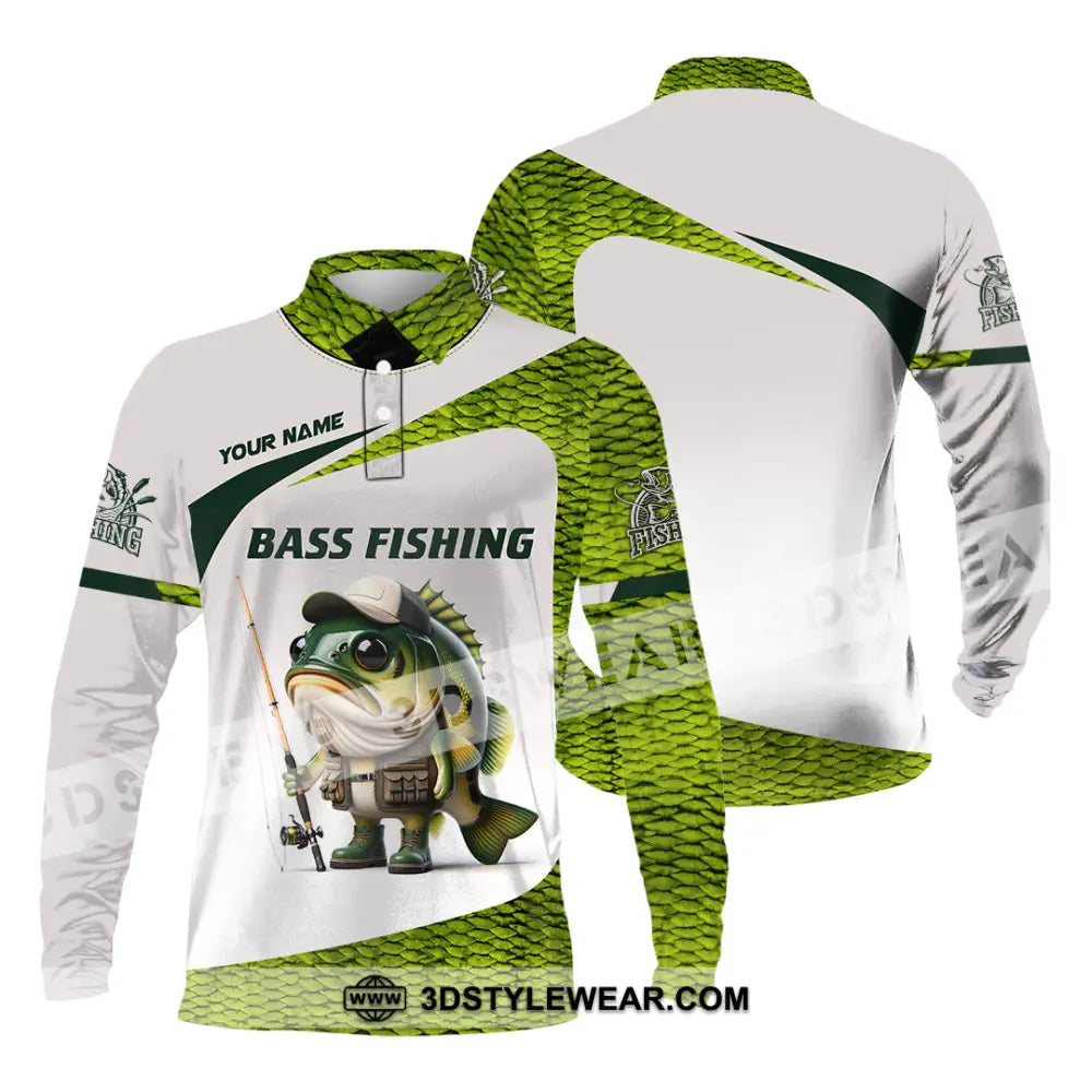 Unisex Shirt Custom Name Bass Fishing Lover Hoodie Long Sleeve Polo / S T-Shirt