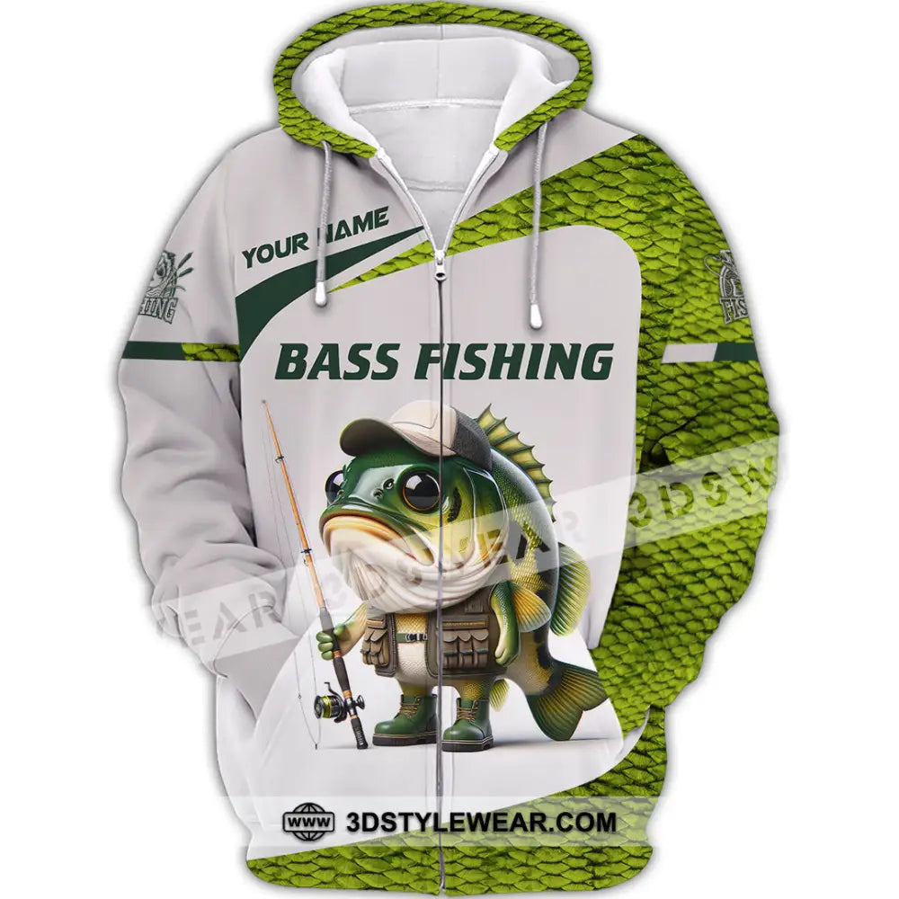 Unisex Shirt Custom Name Bass Fishing Lover Hoodie Zipper / S T-Shirt