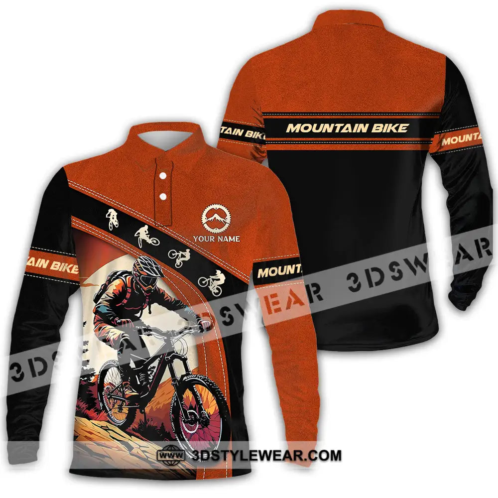 Unisex Shirt - Custom Name Biker For Mountain Bike Player Long Sleeve Polo / S T-Shirt