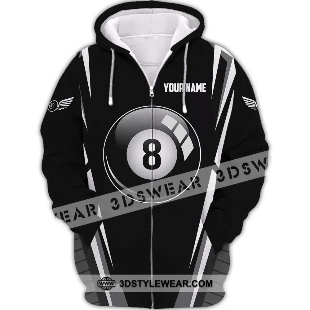 Unisex Shirt - Custom Name Billiard Ball Black And White Zipper Hoodie / S T-Shirt