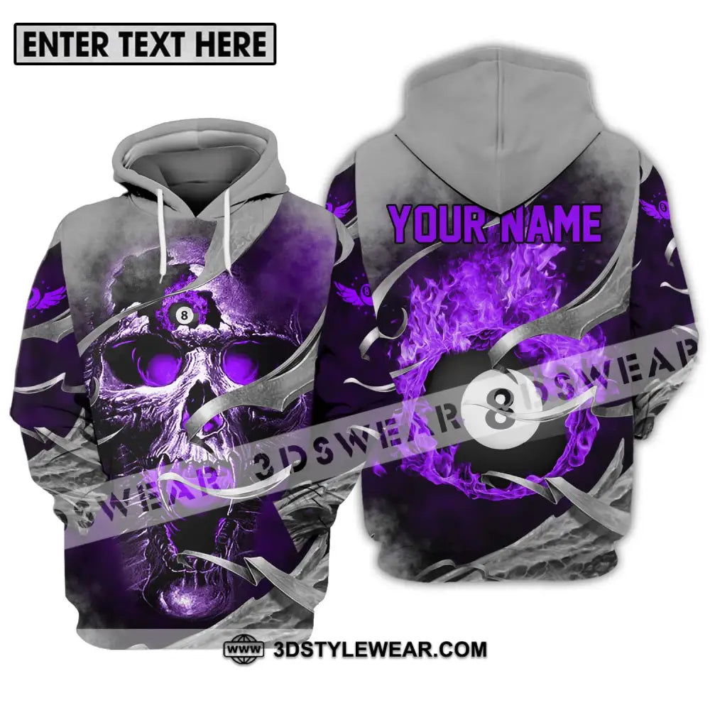 Unisex Shirt - Custom Name Billiards Purple Skull Hoodie / S T-Shirt