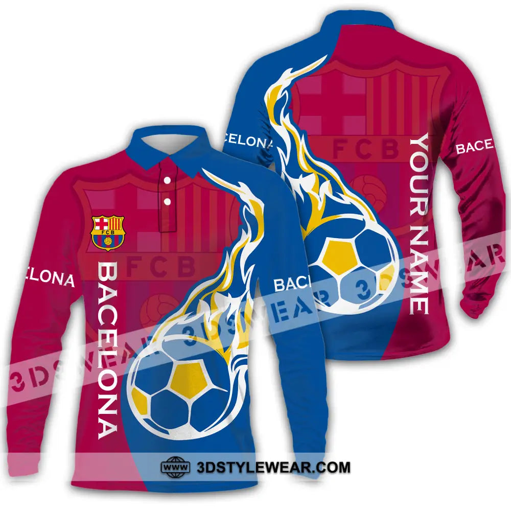 Unisex Shirt - Custom Name Blaugrana Lover Long Sleeve Polo / S T-Shirt