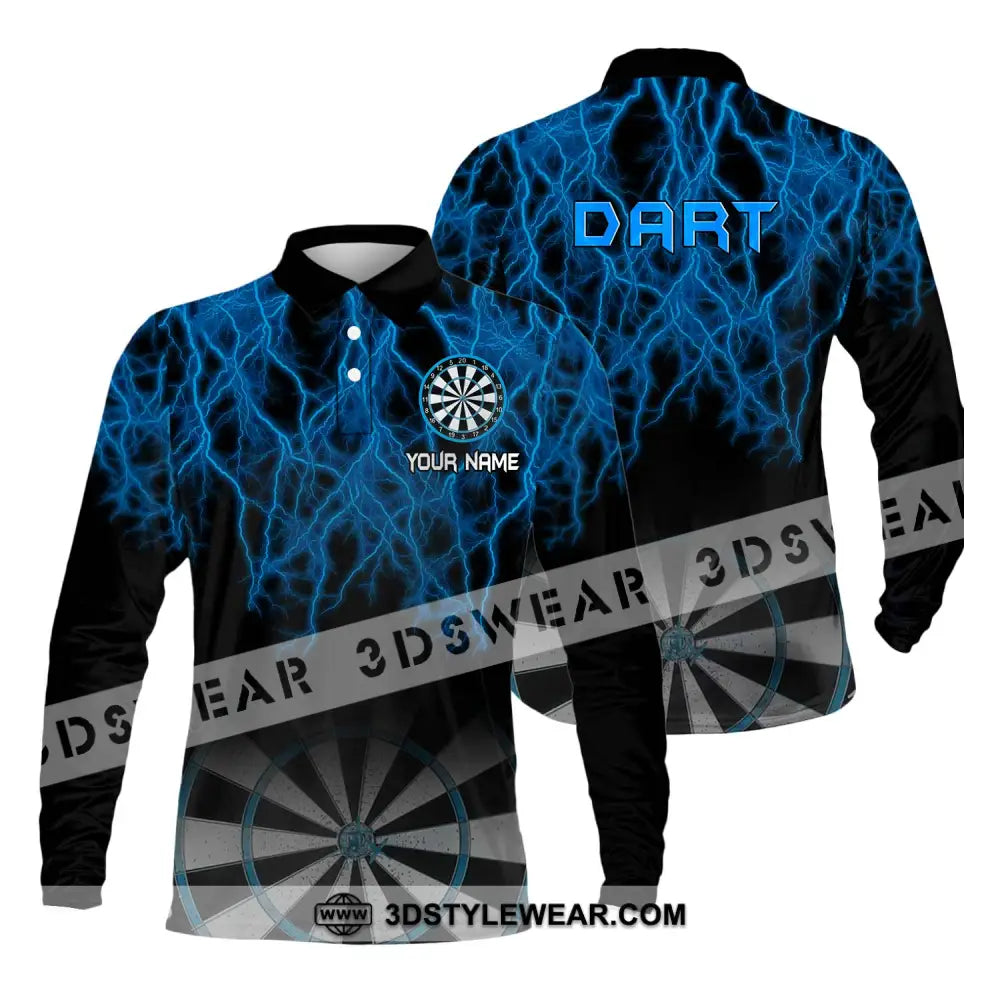 Unisex Shirt - Custom Name Blue Dart Long Sleeve Polo / S T-Shirt