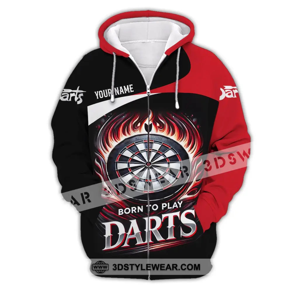 Unisex Shirt - Custom Name Born To Play Dart Zipper Hoodie / S T-Shirt