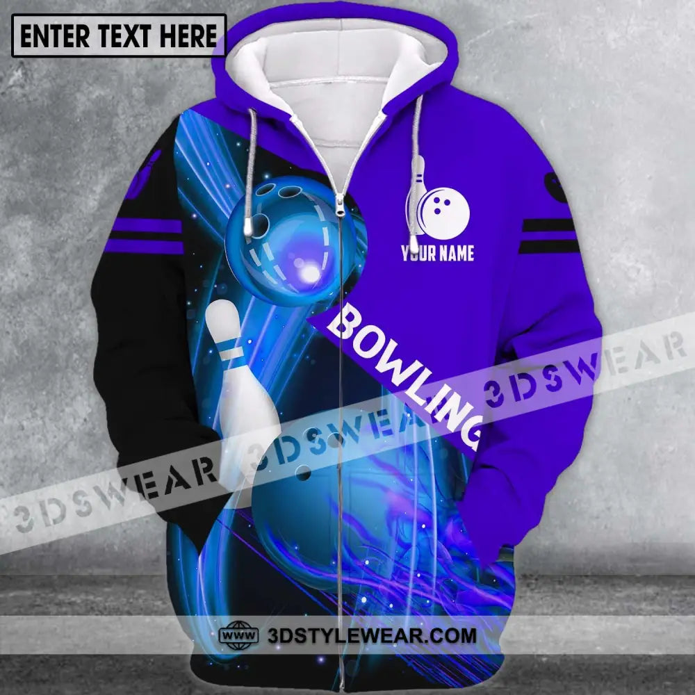 Unisex Shirt - Custom Name Bowling Ball Blue Zipper Hoodie / S T-Shirt