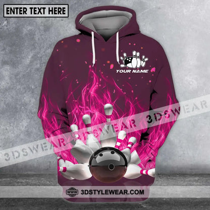 Unisex Shirt - Custom Name Bowling Ball Hot Pink Fire Hoodie / S T-Shirt