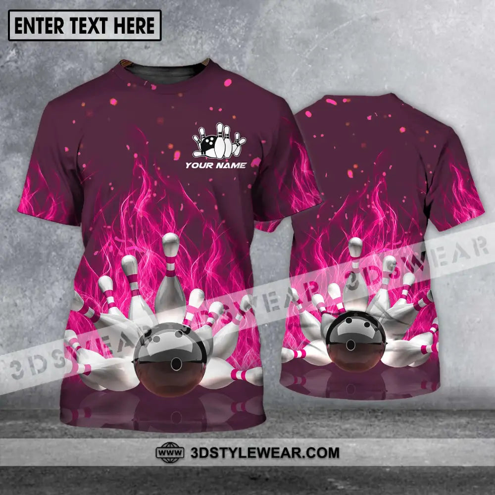 Unisex Shirt - Custom Name Bowling Ball Hot Pink Fire T-Shirt