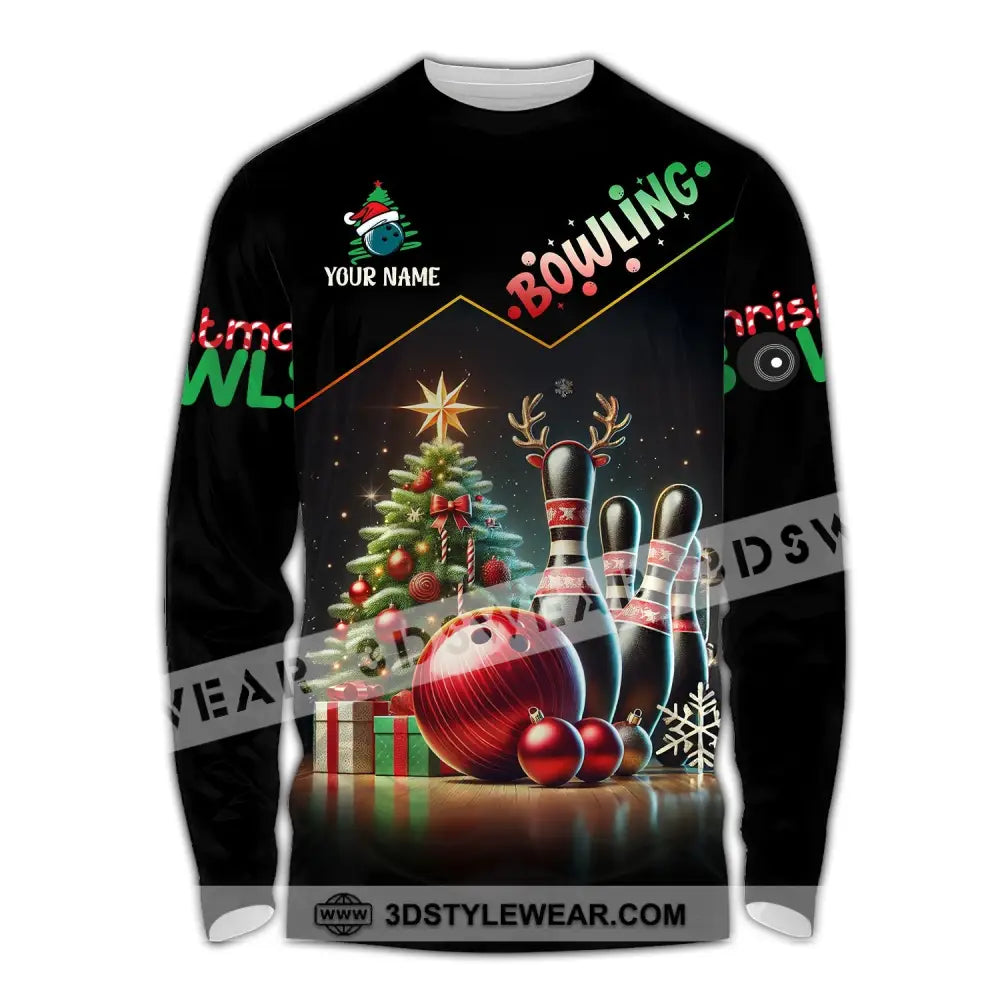 Unisex Shirt Custom Name Bowling Christmas Love Gift Long Sleeve / S T-Shirt