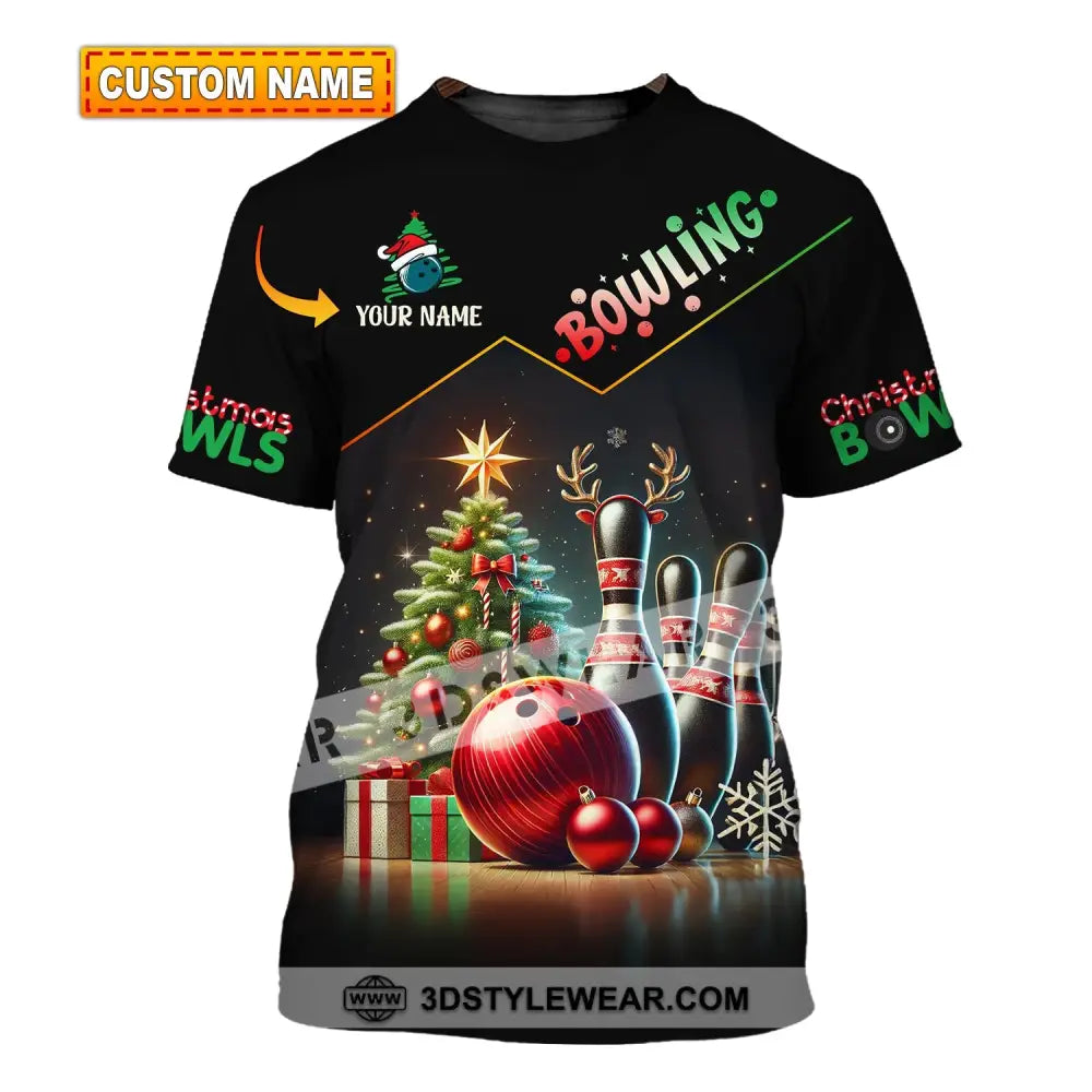 Unisex Shirt Custom Name Bowling Christmas Love Gift T-Shirt