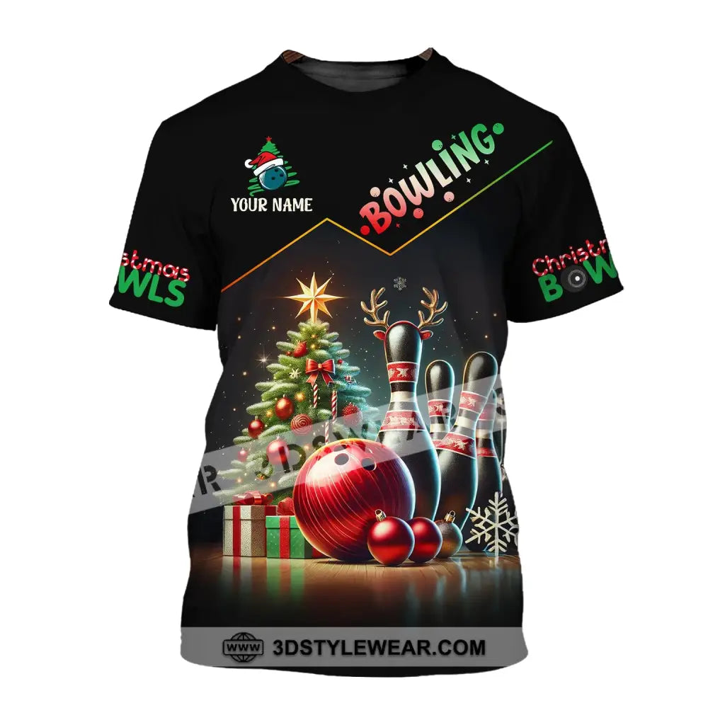 Unisex Shirt Custom Name Bowling Christmas Love Gift T-Shirt / S T-Shirt