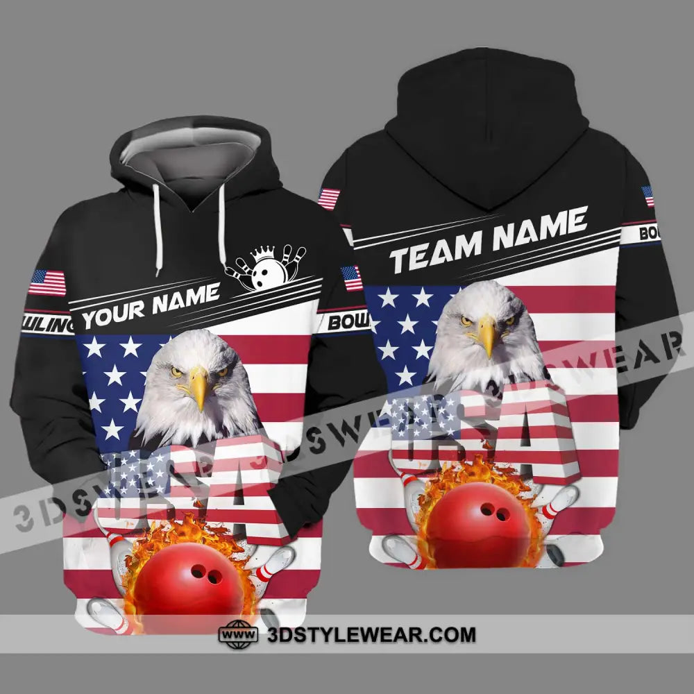 Unisex Shirt - Custom Name Bowling Lover America Flag Hoodie / S T-Shirt