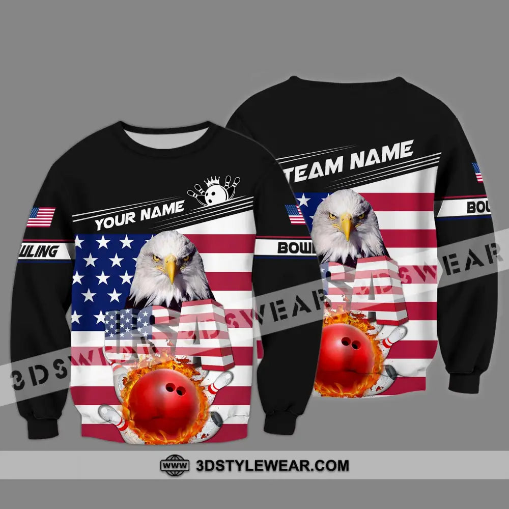 Unisex Shirt - Custom Name Bowling Lover America Flag Long Sleeve / S T-Shirt