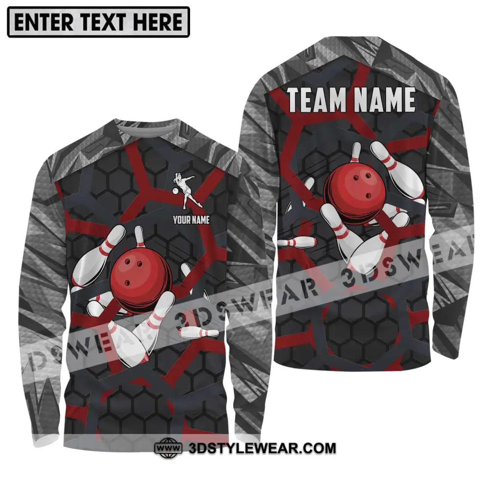 Unisex Shirt - Custom Name Bowling Lover Red Ball Long Sleeve / S T-Shirt