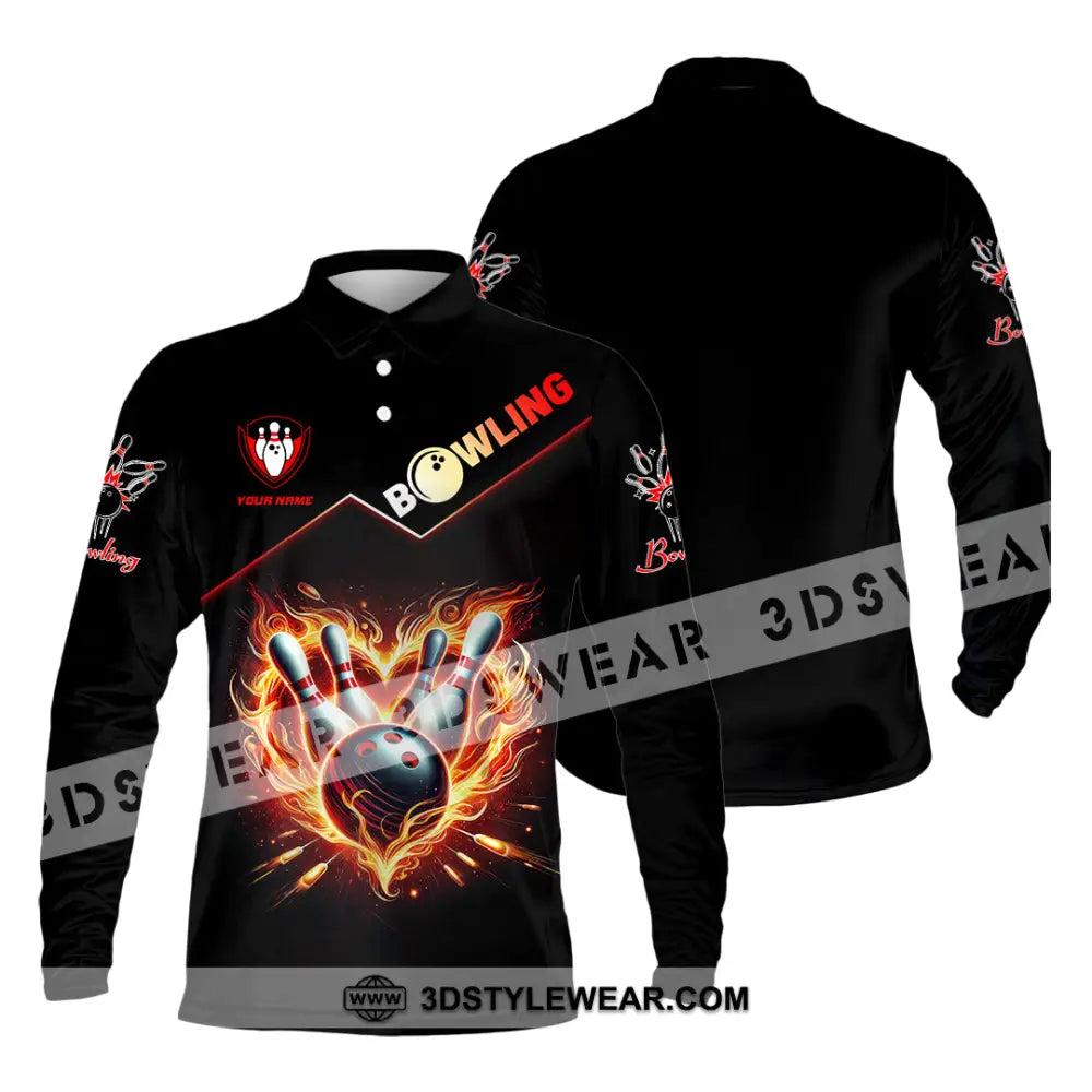 Unisex Shirt Custom Name Bowling Shirt Bowling Polo Long Sleeve Shirt Long Sleeve Polo / S T-shirt