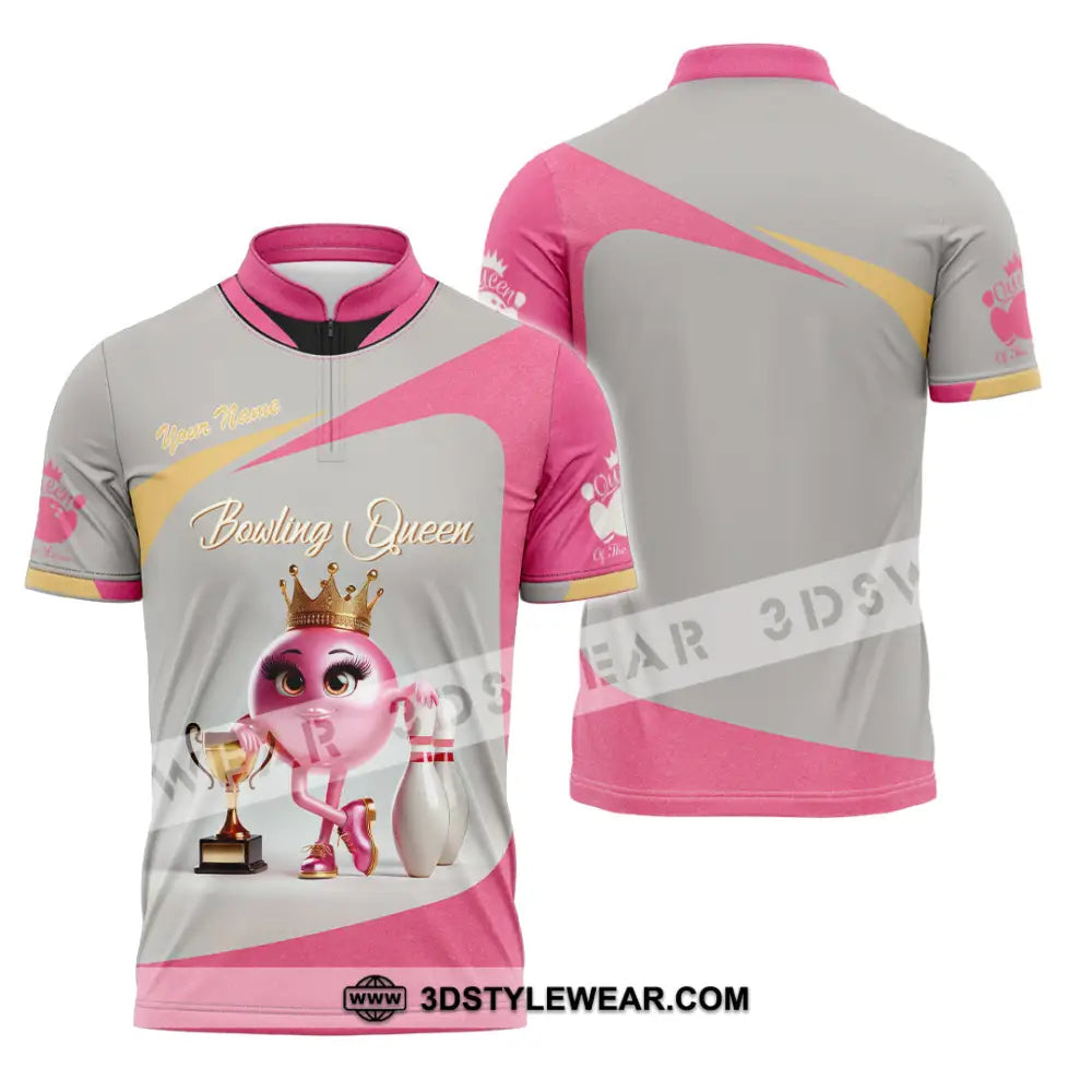 Unisex Shirt Custom Name Bowling Shirt Bowling Polo Long Sleeve Bowling T-Shirt Zipper Polo Shirt / S T-shirt
