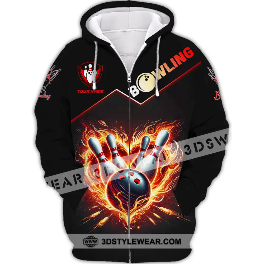 Unisex Shirt Custom Name Bowling Shirt Bowling Polo Long Sleeve Shirt Zipper Hoodie / S T-shirt
