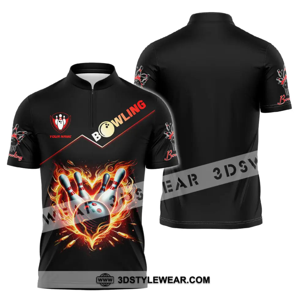 Unisex Shirt Custom Name Bowling Shirt Bowling Polo Long Sleeve Shirt Zipper Polo Shirt / S T-shirt