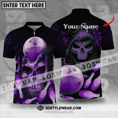 Unisex Shirt - Custom Name Bowling Purple Skull T-Shirt