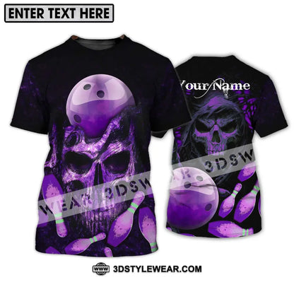 Unisex Shirt - Custom Name Bowling Purple Skull T-Shirt / S T-Shirt