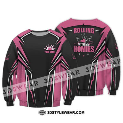 Unisex Shirt - Custom Name Bowling Rolling With My Homies Long Sleeve / S T-Shirt