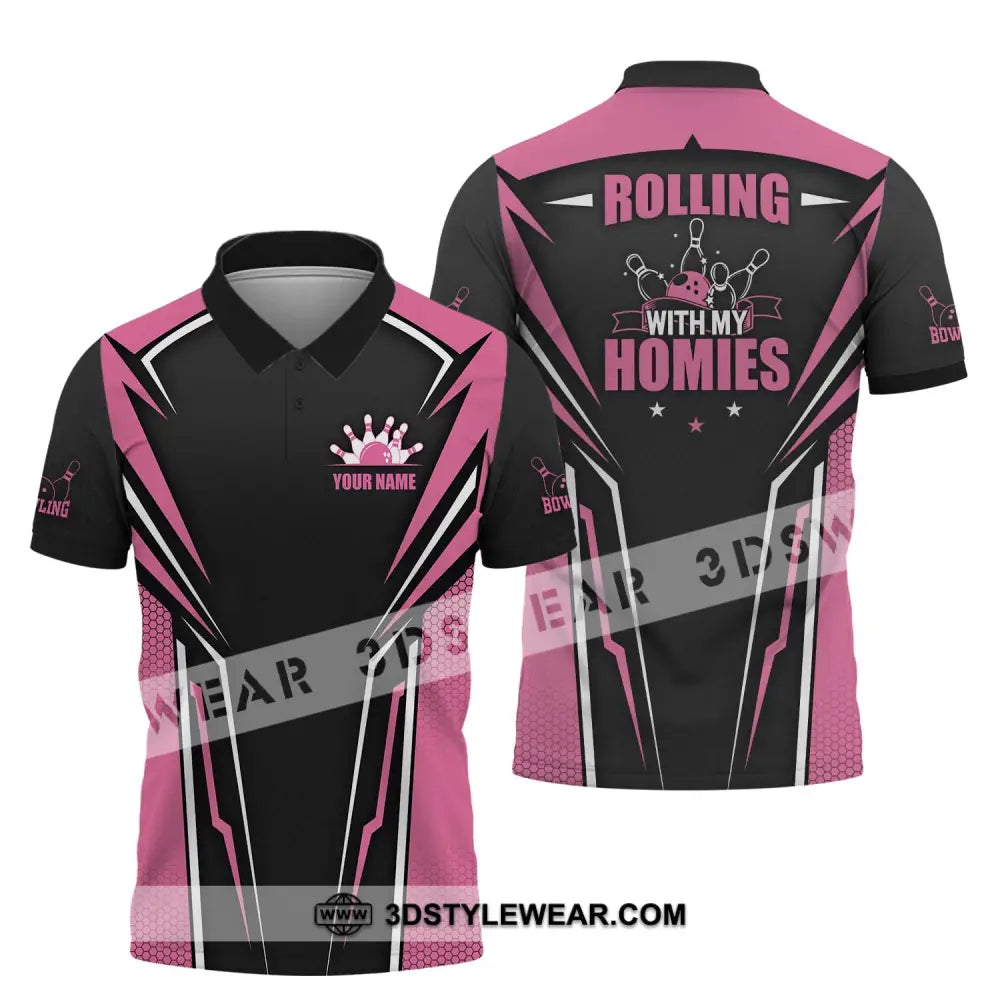 Unisex Shirt - Custom Name Bowling Rolling With My Homies Polo / S T-Shirt