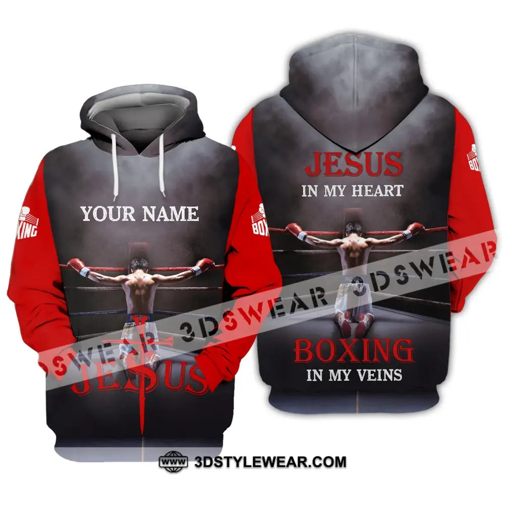 Unisex Shirt - Custom Name Boxing Gift For Lover Jeus In My Heart Veins Hoodie / S T-Shirt