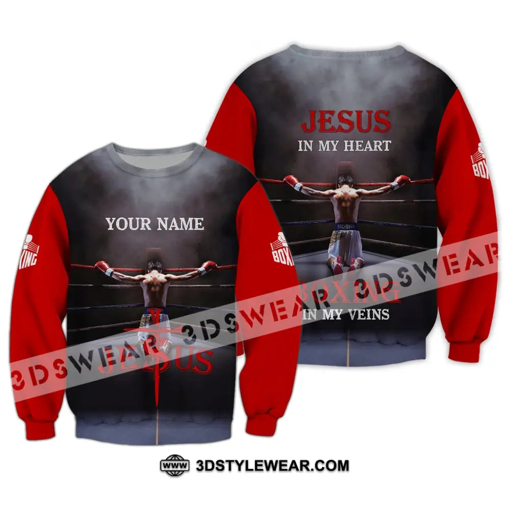 Unisex Shirt - Custom Name Boxing Gift For Lover Jeus In My Heart Veins Long Sleeve / S T-Shirt