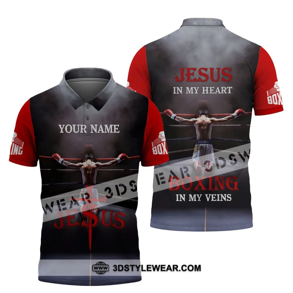 Unisex Shirt - Custom Name Boxing Gift For Lover Jeus In My Heart Veins Polo / S T-Shirt