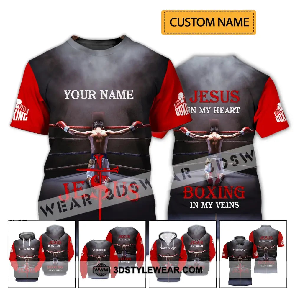 Unisex Shirt - Custom Name Boxing Gift For Lover Jeus In My Heart Veins T-Shirt