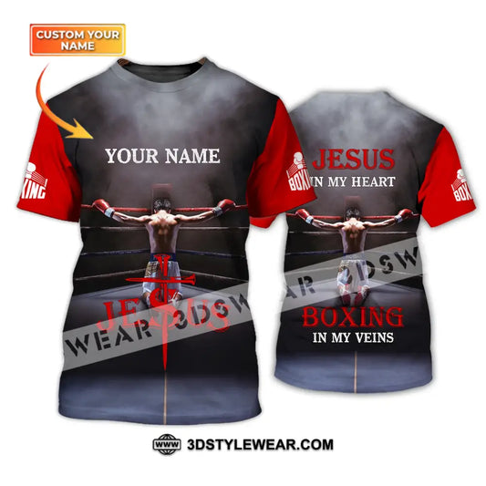 Unisex Shirt - Custom Name Boxing Gift For Lover Jeus In My Heart Veins T-Shirt