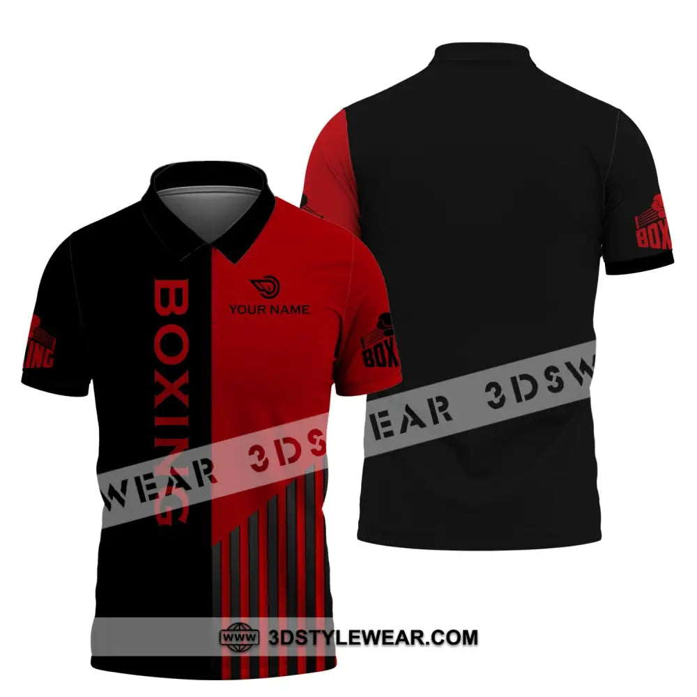 Unisex Shirt - Custom Name Boxing Gift For Player Black And Red 3D Polo / S T-Shirt