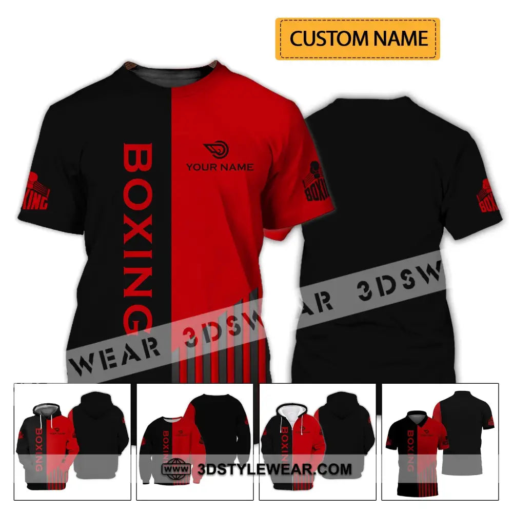 Unisex Shirt - Custom Name Boxing Gift For Player Black And Red 3D T-Shirt