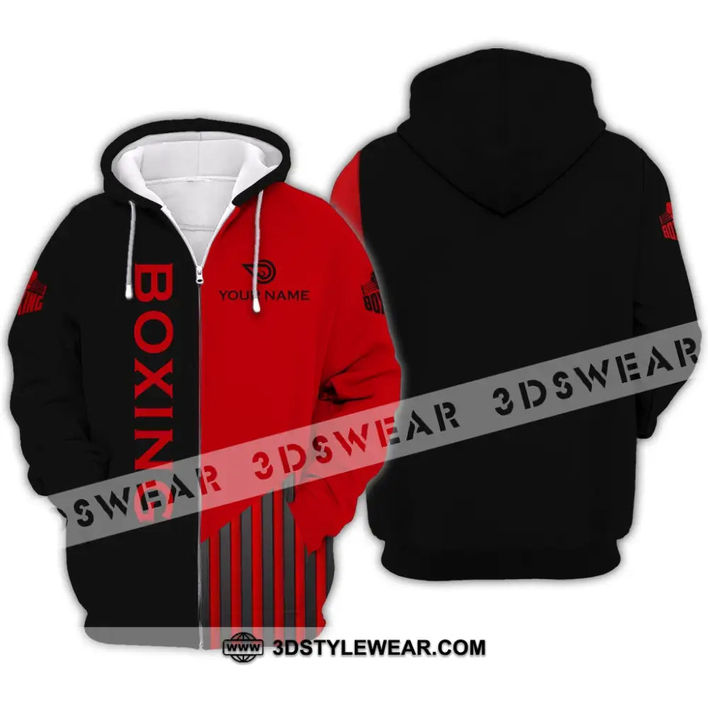 Unisex Shirt - Custom Name Boxing Gift For Player Black And Red 3D Zipper Hoodie / S T-Shirt