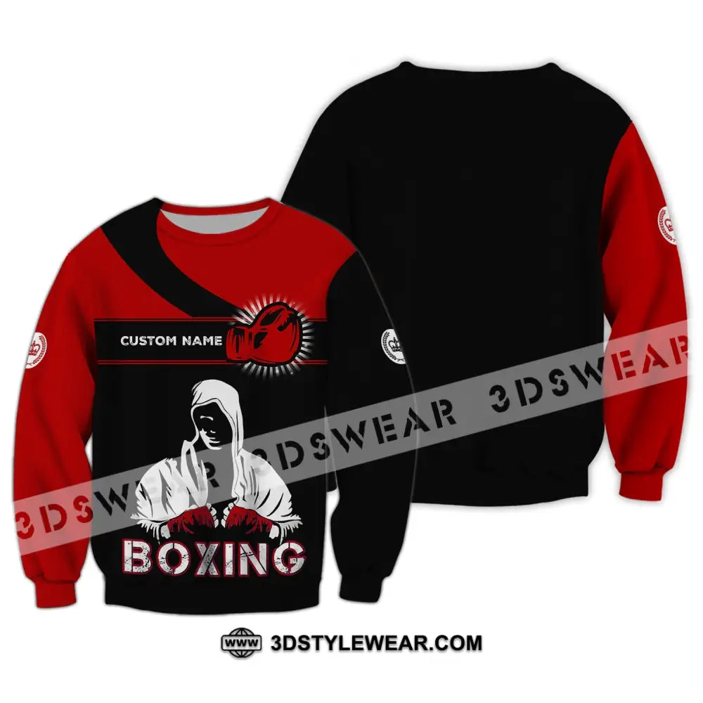 Unisex Shirt - Custom Name Boxing Gift For Player Black And Red Long Sleeve / S T-Shirt